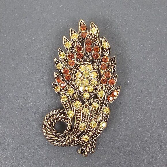 Vintage Yellow Brown Crystal Rhinestone Floral Big Brooch Pin Pendant Gold Tone‎ - Picture 11 of 13
